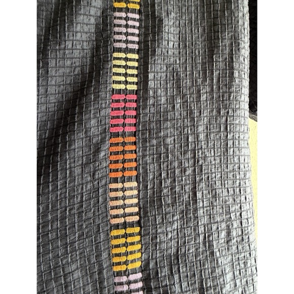 THML Navy Embroidered Puff Sleeve V-neck Textured Midi Dress Size Large - Picture 5 of 11